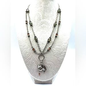 Brighton Necklace Shield of Love Silver Double-Strand Charm Necklace